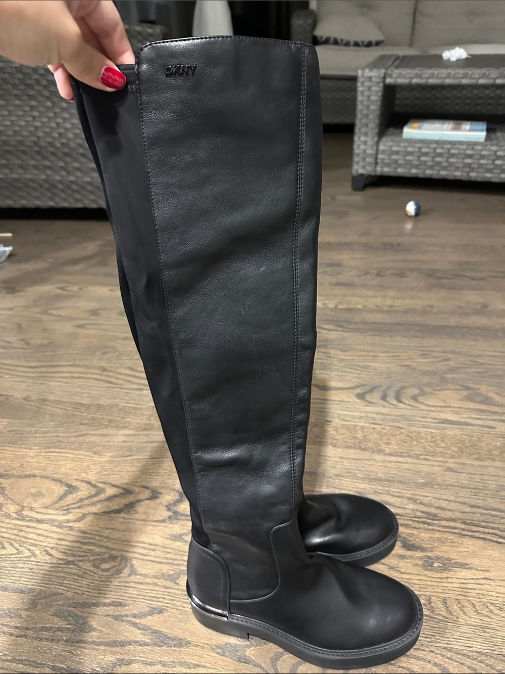 DKNY Black Leather Knee-High Riding Boots